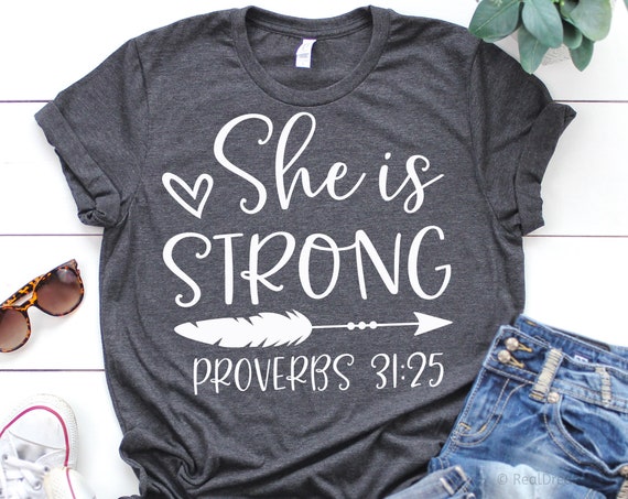 She is Strong Svg, Bible Quotes Svg, Scripture Svg, Christian Svg, Proverbs Svg, Jesus Verse Svg Cut Files for Cricut, Png, Dxf