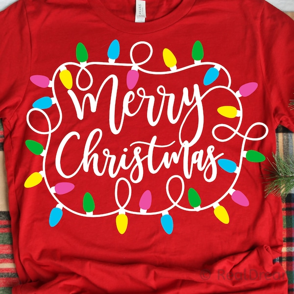 Merry Christmas Svg, Christmas Lights Svg, Kids Svg, Funny Christmas Shirt, School Teacher, Merry & Bright Svg Cut File for Cricut, Png, Dxf