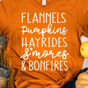 Flannels Pumpkins Hayrides S’mores & Bonfires Svg, Fall Sign Svg, Svg File for Cricut, Thanksgiving Svg, Kids Shirt Svg, Silhouette Cut File