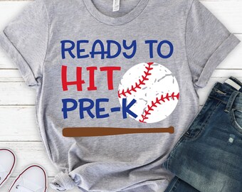 Ready to Hit Pre-K Svg, Boy Pre-K Svg, Back to School Svg, Kids Pre-K, Funny Pre-K Shirt Svg, Baseball Svg Cut Files for Cricut, Png, Dxf