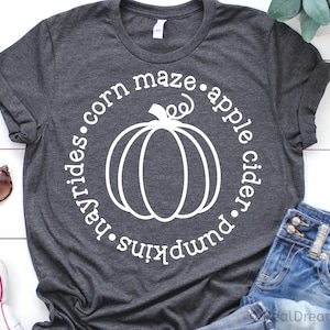 Jesienny plik SVG, dynie, przejażdżki sianem, labirynt kukurydziany, cydr jabłkowy, jesienny znak SVG, zabawna jesienna koszulka, dyniowa łata, Święto Dziękczynienia SVG dla Cricut, PNG, DXF