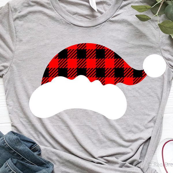 Buffalo Plaid Santa Hat Svg, Christmas Svg, Santa Hat Svg, Dear Santa Claus Svg, Kids Christmas Shirt Svg Cut Files for Cricut, Png, Dxf