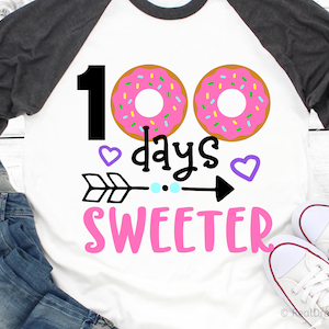 100 Days of School Svg, Girl 100th Day of School, 100 Days Smarter, Sprinkle Donut, Funny 100 Days Girl Shirt Svg File for Cricut, Png, Dxf