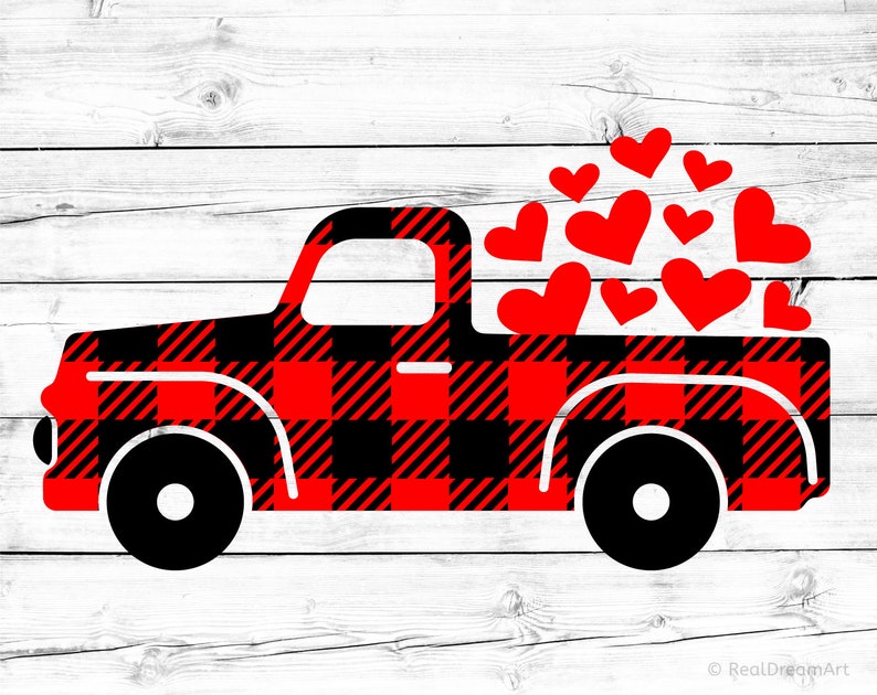 Download Valentines Day Truck Svg Buffalo Plaid Truck Svg Red Truck ...