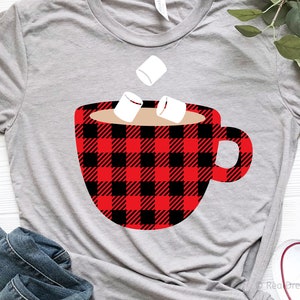 Hot Cocoa Svg, Buffalo Plaid Cocoa Cup Svg, Cocoa Mug Svg, Hot Chocolate, Christmas Svg, Cocoa Marshmallows Svg File for Cricut, Png, Dxf