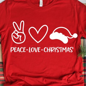 Peace Love Christmas Svg, Christmas Svg, Santa Hat Svg, Peace Love Santa, Christmas Shirt Svg, Santa Claus Svg, Svg for Cricut, Png, Dxf
