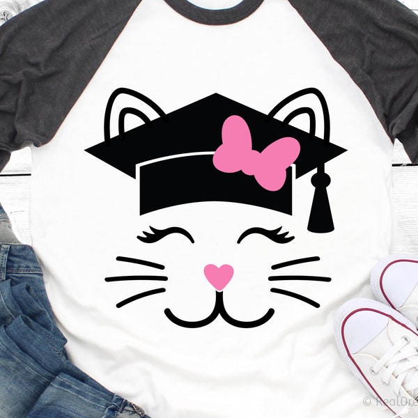 Cat Face Svg, Graduation Svg, Last Day of School Svg, Girl Kitty Svg, Graduate Shirt Svg, Graduation Shirt Svg Cut File for Cricut, Png, Dxf