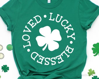 St Patricks Day Svg, Lucky Blessed Loved Svg, Irish Svg, Leprechauns, Shamrock Svg, Shamrock St Paddys Shirt Svg Files for Cricut, Png, Dxf