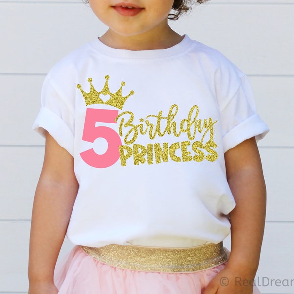 Fifth Birthday Princess Svg, 5th Birthday Svg, Princess Svg, Baby Girl Birthday Party, Crown Svg, Birthday Shirt Svg Cut Files for Cricut