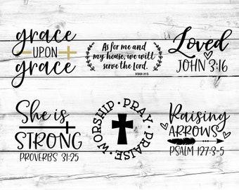 Christian Bundle Svg, Bible Quotes Svg, Scripture Svg, She is Strong, Loved, Jesus Verse Svg Cut Files for Cricut, Png, Dxf