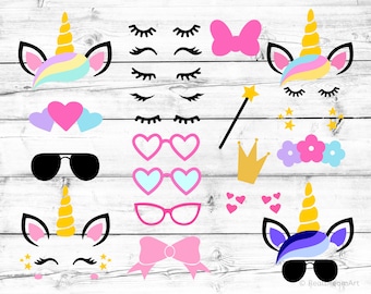 Unicorn Kit Svg, Unicorn Bundle Svg, Unicorn Party Svg, Unicorn Face Svg, Unicorn Horn, Birthday Unicorn Svg Cut Files for Cricut, Png, Dxf