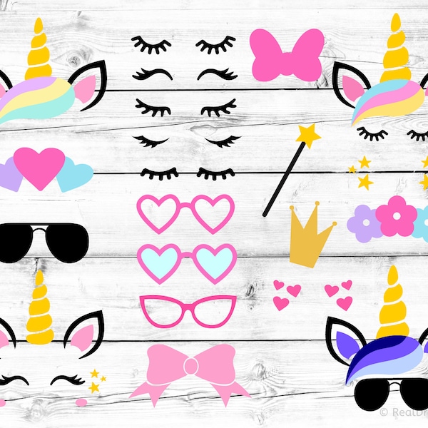 Unicorn Kit Svg, Unicorn Bundle Svg, Unicorn Party Svg, Unicorn Face Svg, Unicorn Horn, Birthday Unicorn Svg Cut Files for Cricut, Png, Dxf