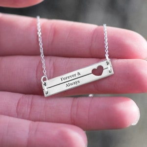 Personalized Engravable Double Bar Necklace with Heart Cutout, Custom Necklace, Gold/Silver Necklace, Mother&#39;s Day Gift, Gift for Wife