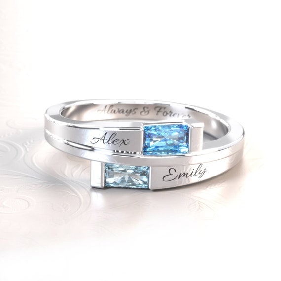 Solid Gold Double Baguette Bypass Ring With Personalized Stones and Engravings Etsy Canada