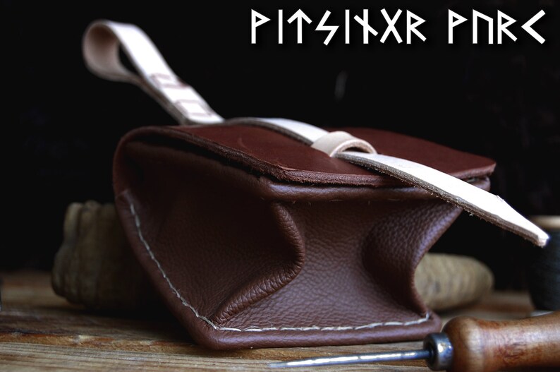 Handmade Brown and Beige Leather Belt Pouch