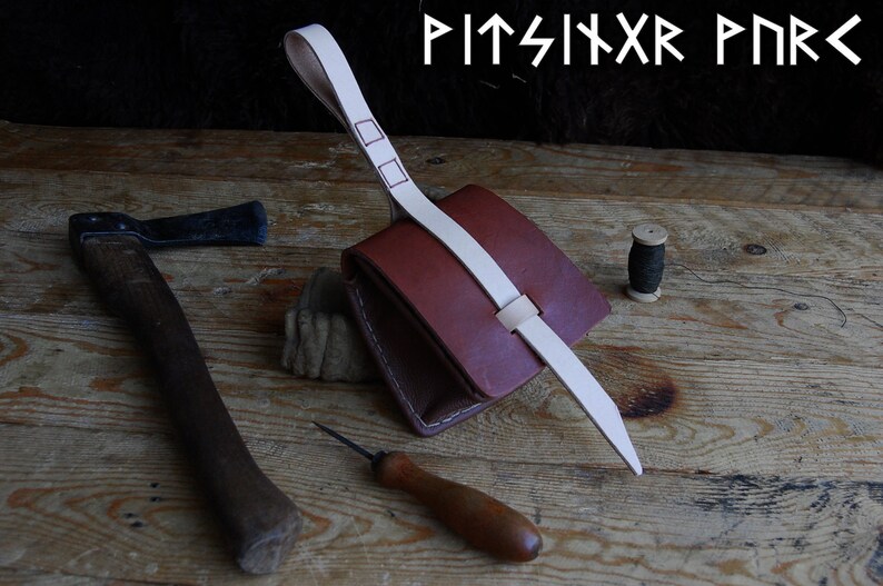 Handmade Brown and Beige Leather Belt Pouch