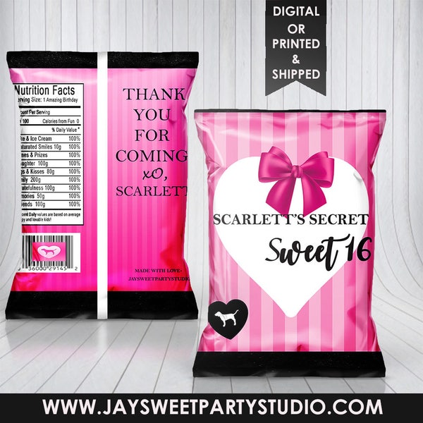 Victoria Secret Chip Bag - Favor Bag - Custom Chip Bag - Victoria Secret Sweet 16 - Party - VS Birthday - Digital - Printable - Printed