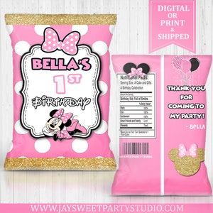 Pink Minnie Mouse Inspired Chip Bags  - Minnie Mouse Birthday Party - Minnie Mouse  - Digital - Printable - Printed - Chip Bag