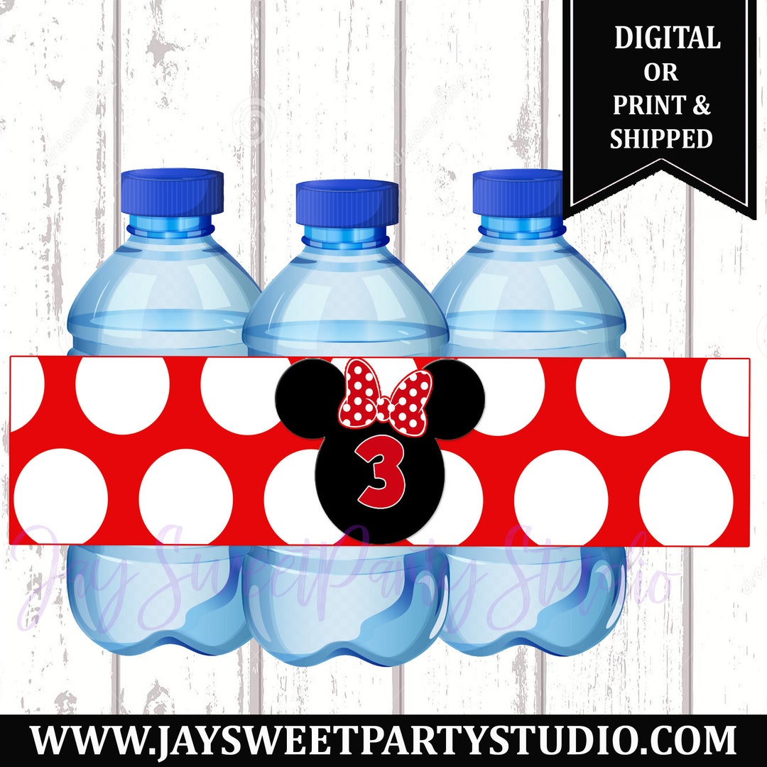 Red Minnie Mouse Water Bottle Labels Minnie Mouse Water Minnie