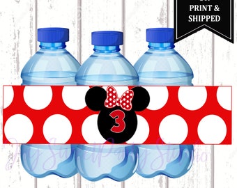 Red Minnie Mouse Water Bottle Labels - Minnie Mouse Water  - Minnie Mouse Birthday Party - Minnie Mouse - Digital -  Labels - Water Bottle