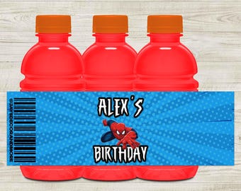 Spiderman Bottle Labels - Drink Labels - Spiderman Party - Spiderman Birthday - Spiderman Favors - Water Label - Spiderman Theme - Superhero