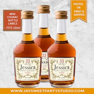 Mini Personalized Cognac Bottle Labels - Whiskey Labels - Bridal Party Alcohol - Mini Cognac - Mini Whiskey - Mini Party Favor - Label