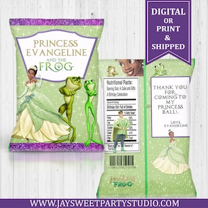 Princess Tiana Chip Bags  - Custom Favor Bags - Princess & Frog Birthday Party - Princess - Digital - Printable - Printed - Chip Bag