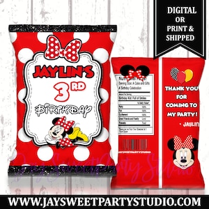 Minnie Mouse Chip Bags  - Favor Bags - Minnie Mouse Party - Minnie Mouse Birthday - Minnie Mouse  - Digital - Printable - Printed - Chip Bag