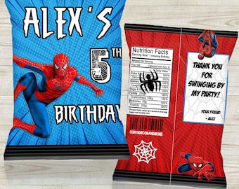 Spiderman Chip Bag - Chip Bags - Spiderman Party - Spiderman Birthday - Spiderman Favors - Spiderman Theme - Superhero Party - Superhero