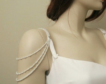 Arm Jewelry Bridal Pearl Shoulder Jewelry Body Jewelry Wedding Dress Straps Pearl Bridal Strap Back Necklace Bridal Epaulettes Body Jewelry