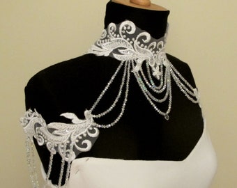 Bridal Shoulder Jewelry Detachable Wedding Off Shoulder Straps Dress Straps Crystal Back Jewelry Hand Beaded  Lace Straps  Back Necklace