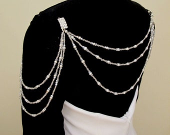 Wedding Back And Shoulder Jewelry Back Drop Shoulder Necklace with Brooch Back  Crystal Pearl Beaded   Body Jewelry Crystal