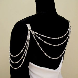 Wedding Back And Shoulder Jewelry Back Drop Shoulder Necklace with Brooch Back  Crystal Pearl Beaded   Body Jewelry Crystal