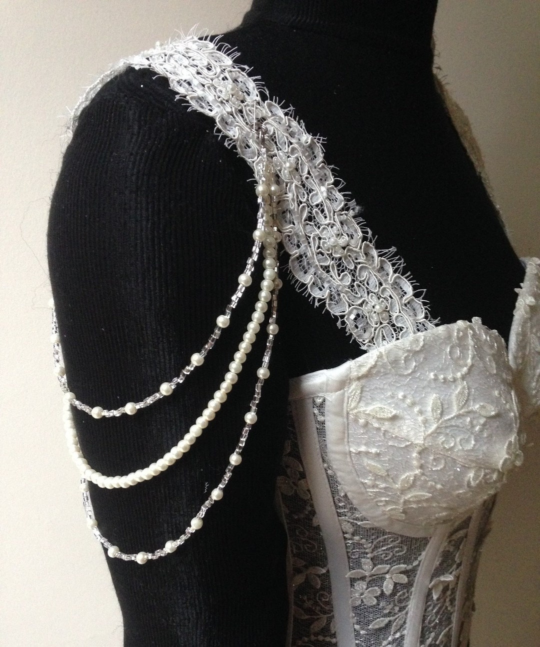 Bridal Pearl Arm Jewelry Detachable Wedding Dress Strap Crystal Pearl