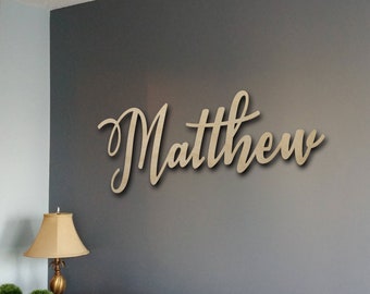 Custom Wood Name Sign, Font 3 | ASH - Backdrop, Laser cut Baltic Birch Plywood / MDF words, names & phrases up to 48&quot; wide.