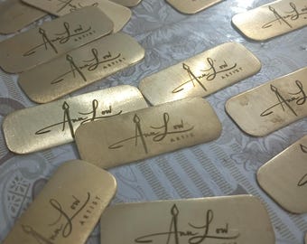 Brass 100 pieces, Custom brass etching, personalized designs, name tags, photo art, portrait design gift ideas, stainless steel cards