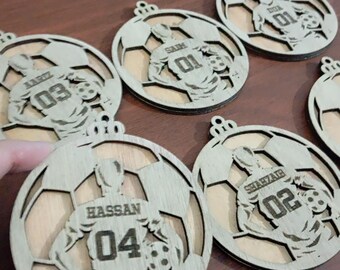 Game Medals Ornaments,3D soccer, team boys and girls, bulk quantities, plywood 6mm laser cutting Soccer Male and Female Options