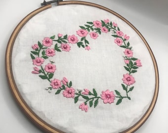 6" dia Custom Embroidery Hoop Art - Personalized Name Wall Art - Customized Home Decor - Cute Wall Hang - Embroidered Floral Wreath