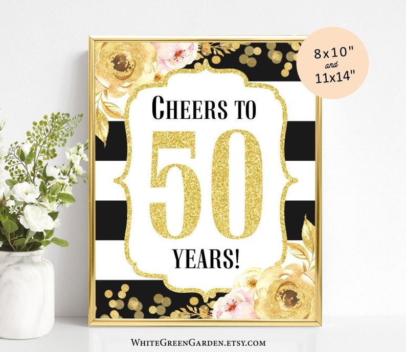 50th Birthday Decorations For Women Men Gold Black Floral Etsy