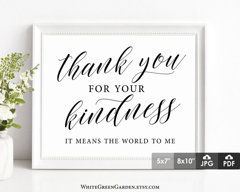 Thank You for Your Kindness Sign It Means the World to Me | Etsy UK