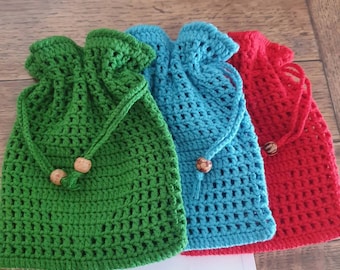Crochet Drawstring Pouch Uk, Handmade Keepsake Bag, Cute Reusable Gift Bag, Sweet Granny Square Pouch, Hand Crocheted Favour Bag