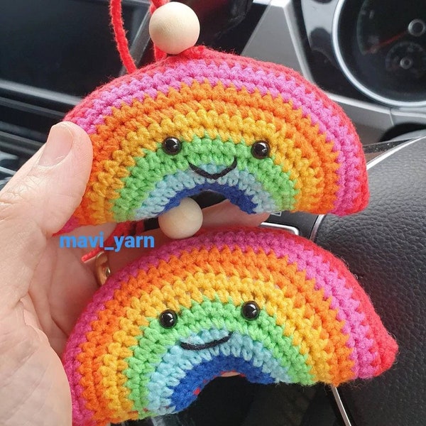 Crochet Rainbow Car Accessories  Uk, Car Accessories, Crochet Rainbow , Crochet Gift For Driver, Car Mirror Hanging Accessories