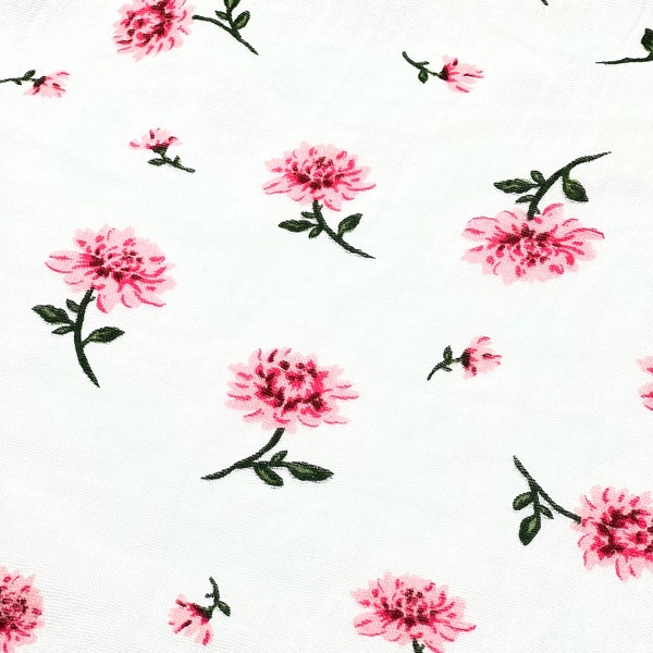 Summer Floral Woven Gauze Fabric- 100% Cotton- Deadstock- Sold By The Half Yard