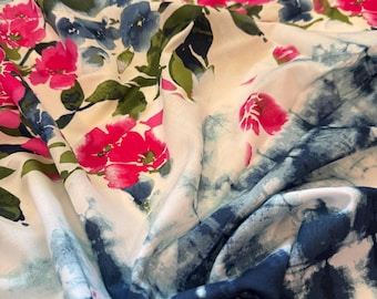 Watercolor Floral With Border- Rayon Woven- Deadstock Fabric - Sold By The Half Yard