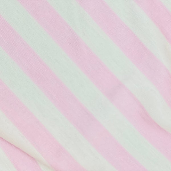 French Terry Stripe Fabric Ivory/Baby Pink- Sold By The Half Yard   Soft and Stylish French Terry Stripe Fabric