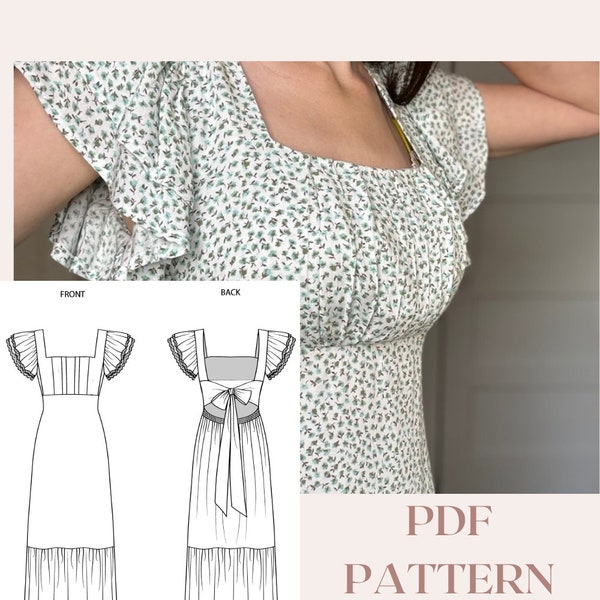 Esther Dress - Boho Style - Digital A4 A0 and US Letter PDF Sewing Pattern, Size 6-30 PDF sewing pattern with video tutorial.