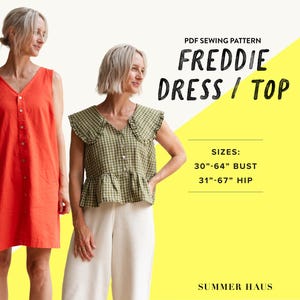 Freddie Dress & Top Sewing Pattern // PDF Sewing Pattern // Sleeveless Dress Pattern // Collared Dress + Peplum Top // Button Front Dress