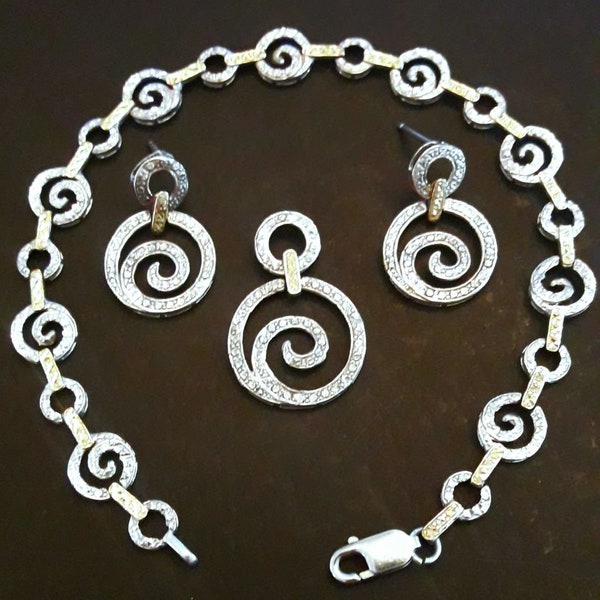 SIGNED JJT 10K and Sterling Silver Earring Bracelet 16 in Necklace and Pendant set