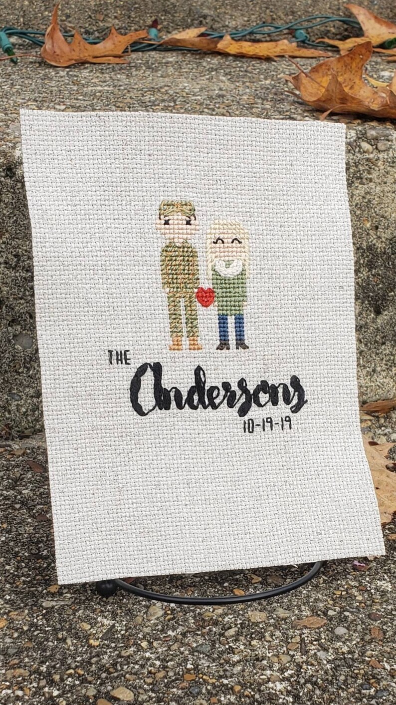 Art Collectibles 2 Character Custom Cross Stitch Portrait Held Babies Are Free Fiber Arts