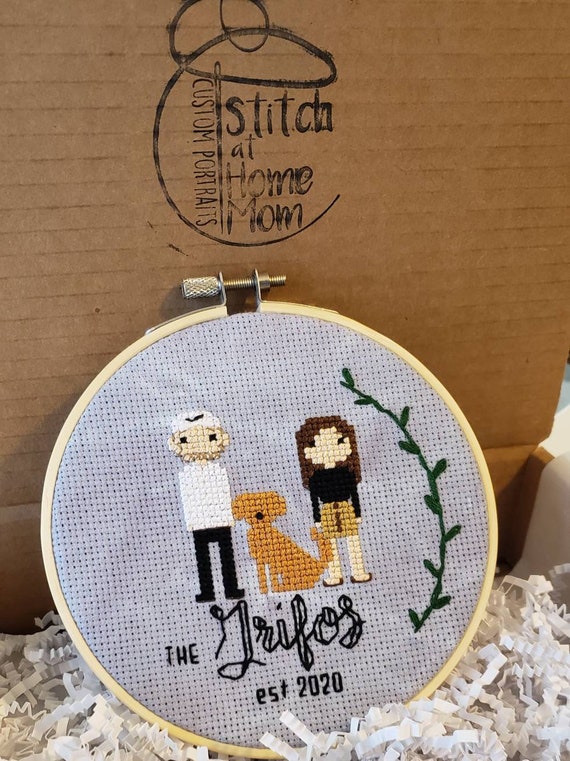 3 Character Custom Cross Stitch Family Portrait Held Babies Etsy